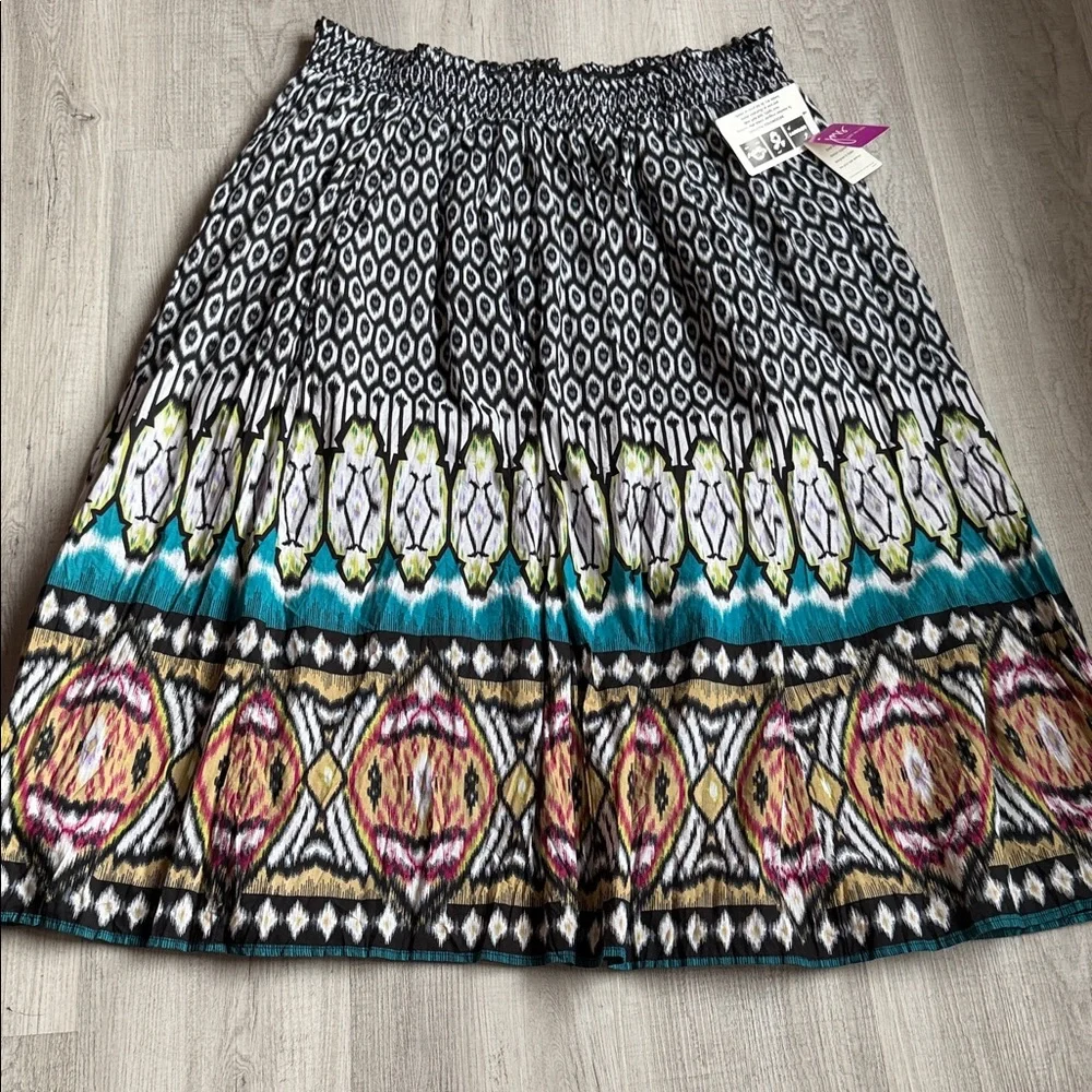 Just My‎ Size Black and Blue Patterned A-Line Skirt. CAJA. # 1. C